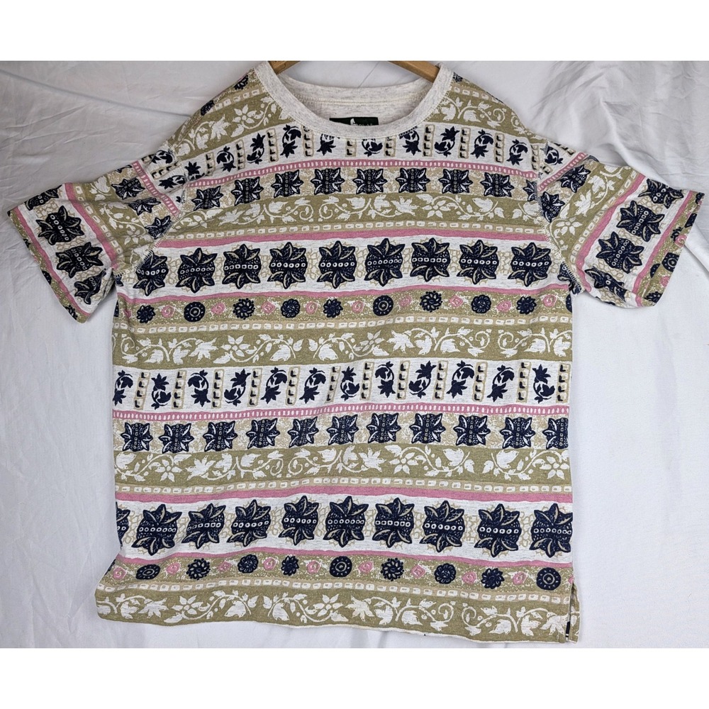 Hunt Club Petite Short Sleeve Block Print Floral T-Shirt Gray Navy Pink Green
